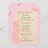 Pink Blocks and Bows Baby Girl Shower Einladung (Vorne/Hinten)
