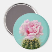 Pink Bloom Atop Spiky Cactus Magnet (Vorderseite/Rückseite)