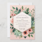 Pink Bloom Botanical Wedding Einladung (Vorderseite)