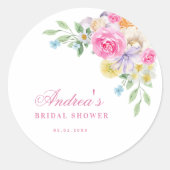 Pink Bloom Garden Tee Party Brautparty Runder Aufkleber (Vorderseite)