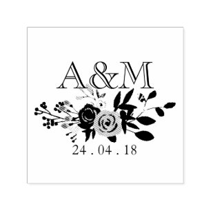 Pink Bloom Wedding Monogram Permastempel