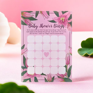 Pink Blooming Lily Baby Shower Bingo Game Card Einladung