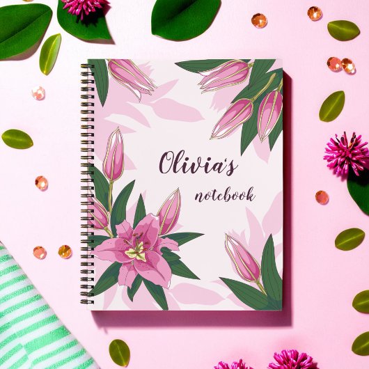 Pink Blooming Lily Notebook Notizblock