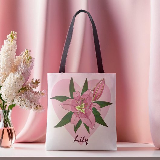 Pink Blooming Lily Sweet Heart Grocereback Tasche
