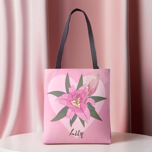 Pink Blooming Lily Sweet Heart Grocereback Tasche