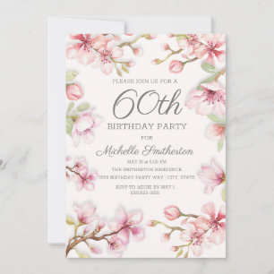Pink Blooms Green Blätter Frauen's 60. Geburtstag Einladung