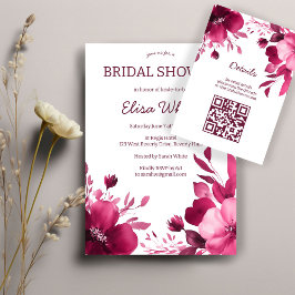 Pink Blooms Watercolor Brautparty CUSTOM QR Begleitkarte