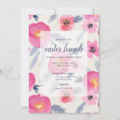 Pink Blooms Watercolor Florals Osterlunch Einladung (Vorderseite)