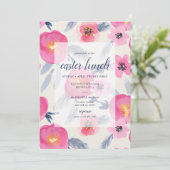 Pink Blooms Watercolor Florals Osterlunch Einladung (Stehend Vorderseite)