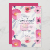 Pink Blooms Watercolor Florals Osterlunch Einladung (Vorne/Hinten)