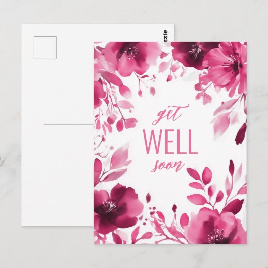 Pink Blooms Watercolor WIRD SCHON BALD GUT. Postkarte (Vorne/Hinten)