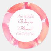 Pink Blossom Baby in Bloom Baby Dusche Runder Aufkleber (Vorderseite)