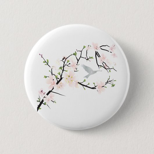 Pink Blossom Bird Button (Vorderseite)