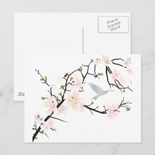 Pink Blossom Bird Postkarte (Vorne/Hinten)