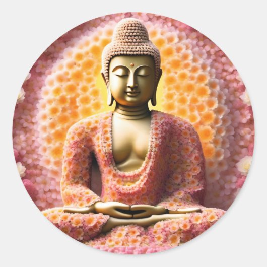 Pink Blossom Blume Buddha Meditation Runder Aufkleber (Vorderseite)
