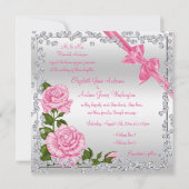 Pink Blossom, Bows & Diamonds Wedding Einladung (Rückseite)