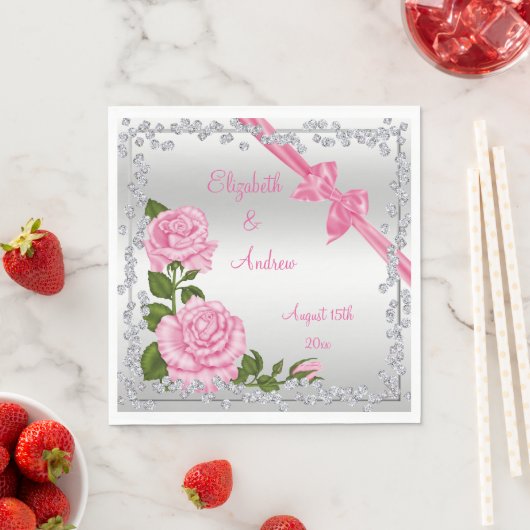 Pink Blossom, Bows & Diamonds Wedding Serviette (Beispiel)