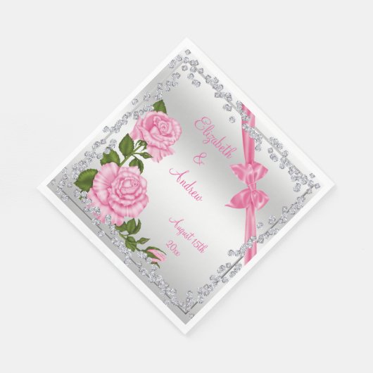 Pink Blossom, Bows & Diamonds Wedding Serviette (Ecke)