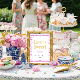 Pink blossom florals "Love is Sweet" Sign Einladung