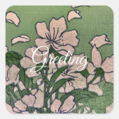 Pink Blossom Green Quadratischer Aufkleber (Vorderseite)