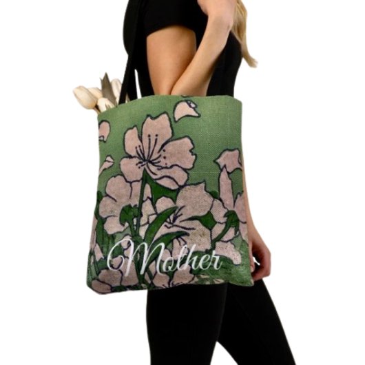 Pink Blossom Green Tote Tasche