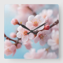 Pink Blossom Magic Quadratische Wanduhr