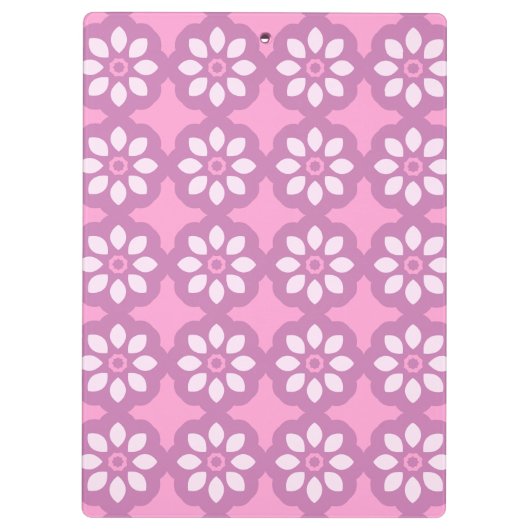 Pink Blossom Retro Tile Pattern Klemmbrett (Rückseite)