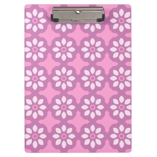 Pink Blossom Retro Tile Pattern Klemmbrett (Vorderseite)
