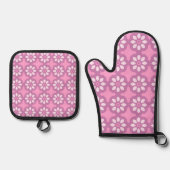 Pink Blossom Retro Tile Pattern Ofenhandschuh & Topflappen-Set (Vorderseite)