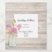 Pink Blossom Rustic Mason Jar Woodgrain Weinetikett (Einzelnes Label)