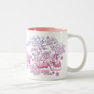 Pink Blossom Skull Zweifarbige Tasse