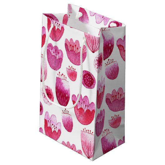Pink Blossom Wasserfarbe Blume Kleine Geschenktüte (Rückseite Schrägansicht)