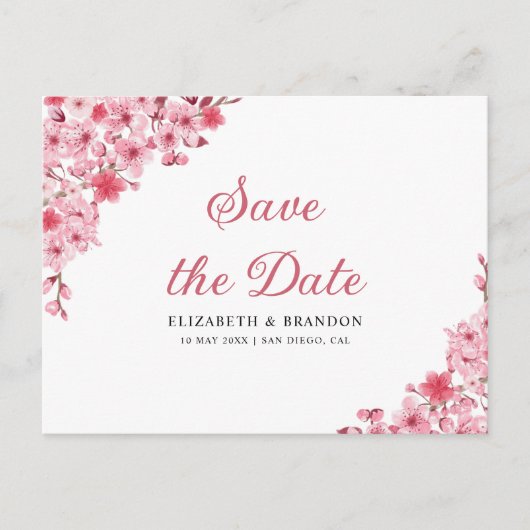 Pink Blossom Wedding – Elegant Sakura Flowers Postkarte (Vorderseite)
