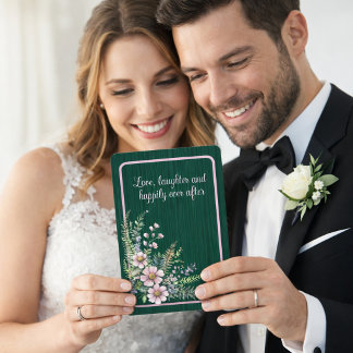 Pink Blossoms and Leaves on Dark Green Mitteilungskarte