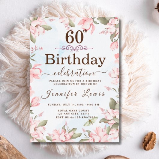 Pink Blue 60 Fantastische Blumengeburt Party Einladung