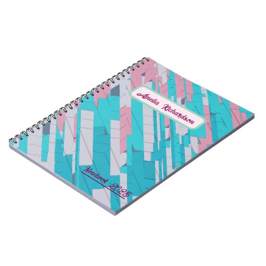 Pink & Blue Abstrakte Muster Spiral Notebook Notizblock (Linke Seite)