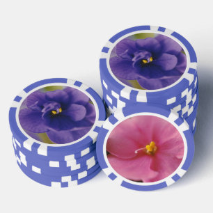 Pink & Blue African Violets Blume Pokerchips
