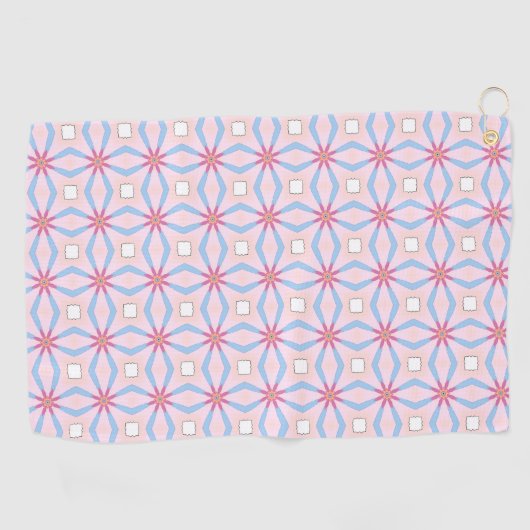 Pink, blue and white geometric patterned golfhandtuch (Horizontal)