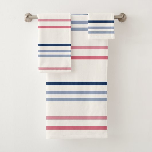 Pink blue and white stripes badhandtuch set (Insitu)
