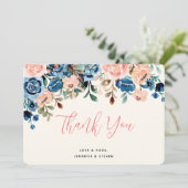 Pink & Blue Aquarell Blume Vielen Dank Dankeskarte (Stehend Vorderseite)