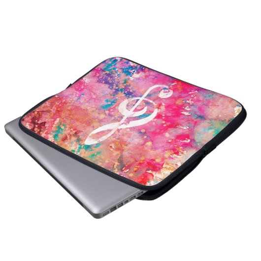Pink Blue Aquarellfarben Musiknote Treble Clef Laptopschutzhülle (Vorne Knopf)
