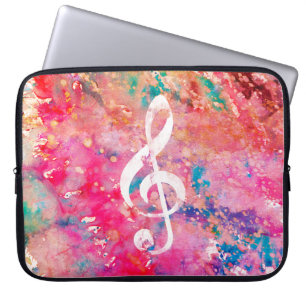 Pink Blue Aquarellfarben Musiknote Treble Clef Laptopschutzhülle