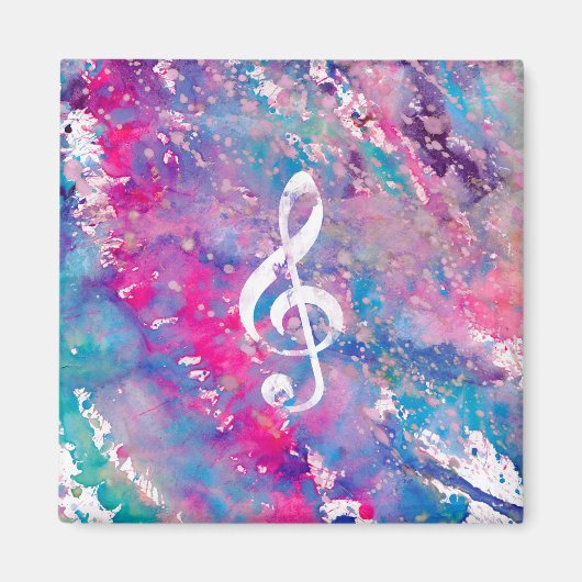 Pink Blue Aquarellfarben Musiknote Treble Clef Magnet (Vorne)