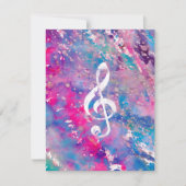 Pink Blue Aquarellfarben Musiknote Treble Clef Mitteilungskarte (Vorderseite)