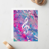 Pink Blue Aquarellfarben Musiknote Treble Clef Mitteilungskarte (Vorderseite/Rückseite Beispiel)