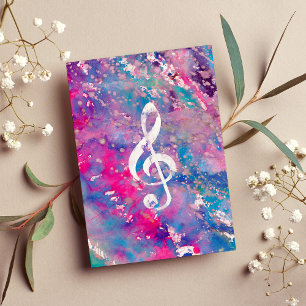 Pink Blue Aquarellfarben Musiknote Treble Clef Mitteilungskarte