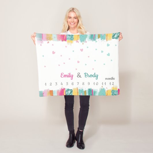 Pink Blue Baby Boy Girl Twins Meilenstein Fleecedecke (Beispiel)