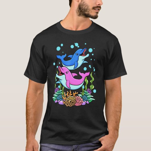 Pink Blue Baby Dolphins Beach Sommerurlaub T-Shirt (Vorderseite)