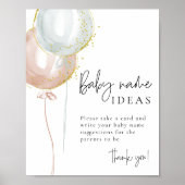 Pink & Blue Balloon Gender Reveal Baby Name Ideen Poster (Vorne)