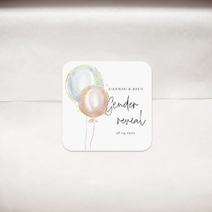 Pink & Blue Balloon Gender Reveal Bevorzugung Part Quadratischer Aufkleber
